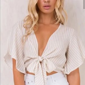 Princess Polly white strip tie front top